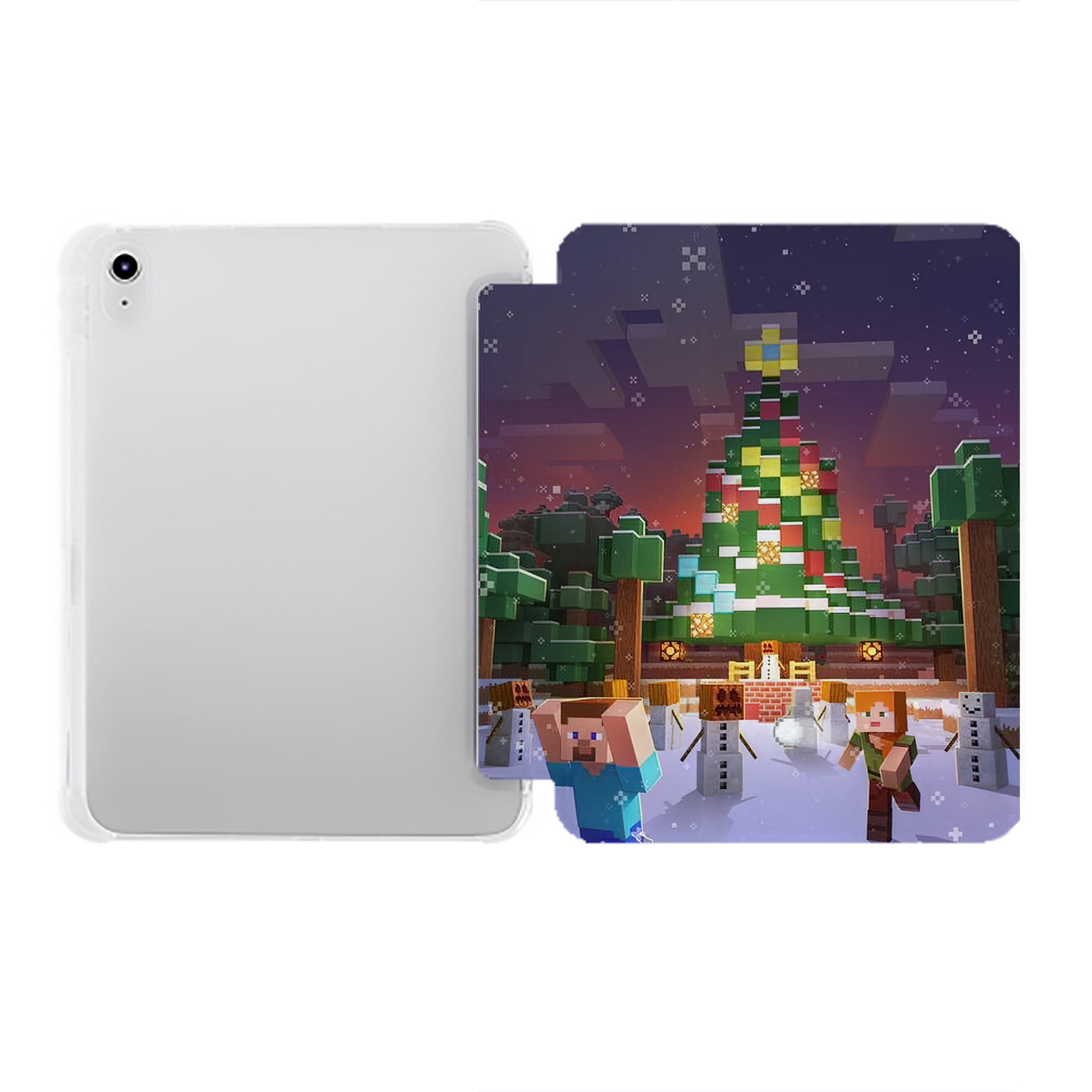 （画像用） マインクラフト ブロックの世界 Minecraft MC Block world IPad ケース ペン収納付き 三つ折りスタンド PUレザー×シリコン 対応機種9.5/10.5/10.9インチ
